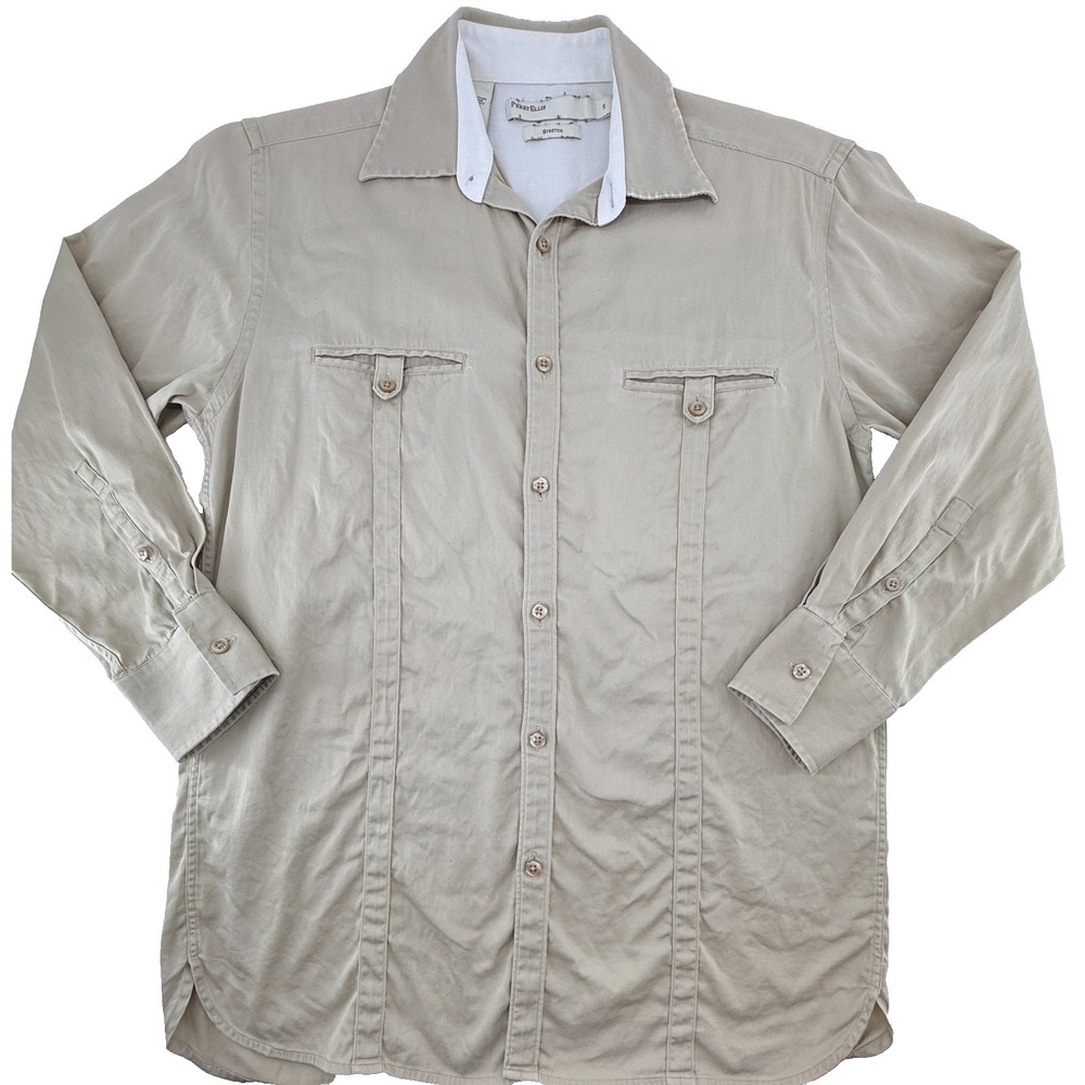 Perry Ellis Womens‎ S Tan Button Up Shirt Stretch Long Sleeve Casual